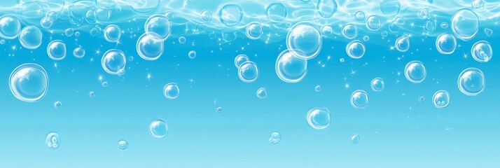 Aufkleber - Crystal clear water surface ripples gently, adorned with floating bubbles and shimmering sparkles. The scene captures a tranquil underwater atmosphere with a sense of serenity and purity