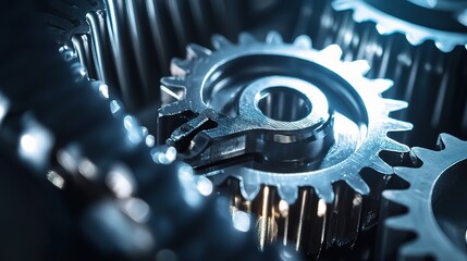 Poster - Industrial Gear Element with Metallic Texture and Shiny Background