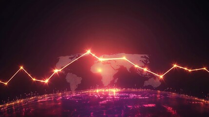 Poster - Glowing Arrows and World Map Representing Business Growth and Trends