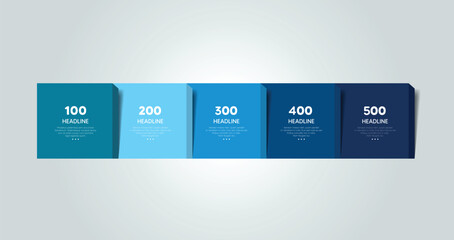 Wall Mural - five step template for presentation. 5 steps options, elements, infographic.