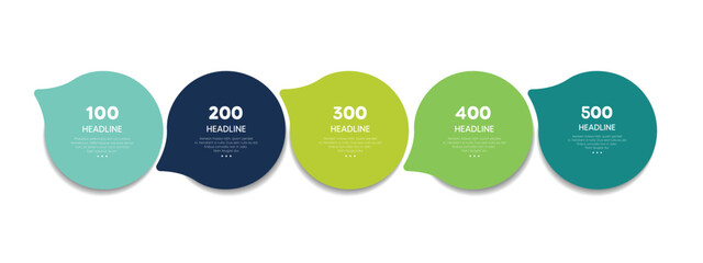 Wall Mural - 5 elements scheme, diagram. five empty connected circles. infographic template.