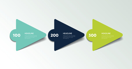 Fototapete - 3 step arrow template for presentation. 3 steps options, elements, infographic.
