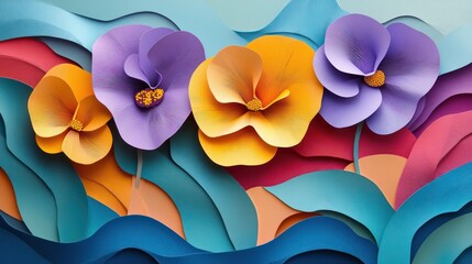 Wall Mural - Pansy Palette 3D paper art style paper background 