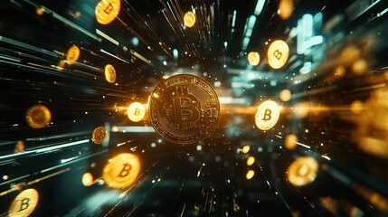 Poster - Abstract Digital Currency Concepts with Floating Symbols on Screen