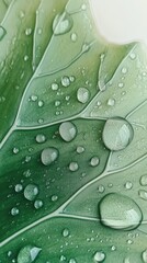 Poster - Sparkling water droplets rest on the vibrant green surface of a leaf, creating a captivating close up of nature's delicate beauty after a refreshing rain