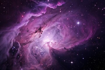 Wall Mural - Purple gas nebulae in space and sparkling stars