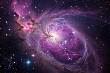 Wall Mural - Purple gas nebulae in space and sparkling stars