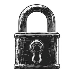 Wall Mural - Black and white detailed engraved vintage padlock.