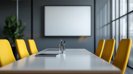 Sticker - Sleek Modern Meeting Room with Glass Wall and Minimal Furnishings for Collaborative Brainstorming