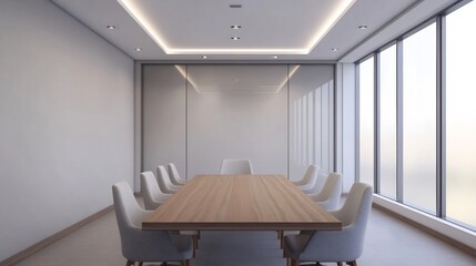 Sticker - Clean and Minimalist Corporate Conference Room with Glass Partition and Wooden Table