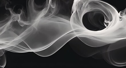 Wall Mural - Mysterious White Smoke Swirling on Black Background 4K