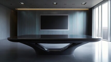 Poster - Modern conference room with long table and digital screen setup