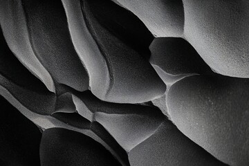 Poster - Abstract grayscale close-up of textured rock formations, showing intricate curves and shadows.