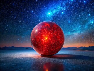 Wall Mural - Glowing Red Orb in Deep Space: Starry Night Universe Background Stock Photo
