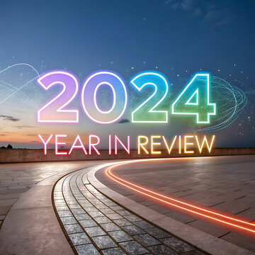 2024 Year in Review Abstract Art with Glowing Colorful Numbers and Dynamic Lines