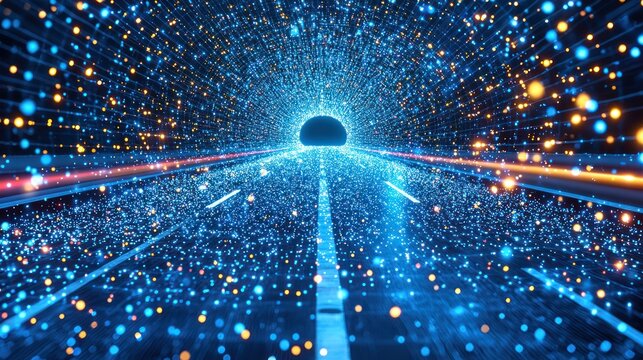 Digital Highway: A Journey Through a Glittering Tunnel of Light