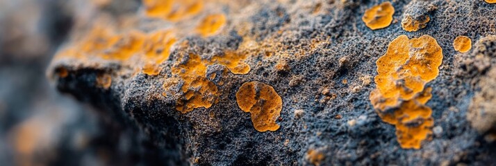 Aufkleber - Close-up of orange lichen on dark grey rock.