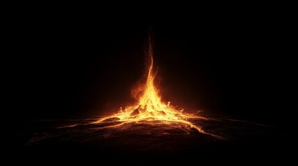 Poster - Bright flames erupting from dark ground at night, creating a powerful and dramatic scene filled with energy and heat, offering ample copy space for various uses