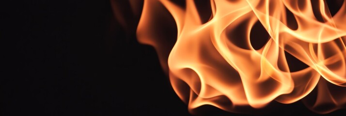 Poster - Captivating close up of vibrant orange flames swirling and dancing against a dark backdrop, creating a mesmerizing display of heat, energy, and dynamic motion