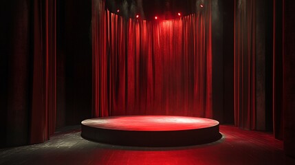 Poster - Empty stage with red curtains and spotlights.