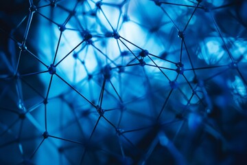 Fototapete - Abstract blue network structure; interconnected nodes and lines.