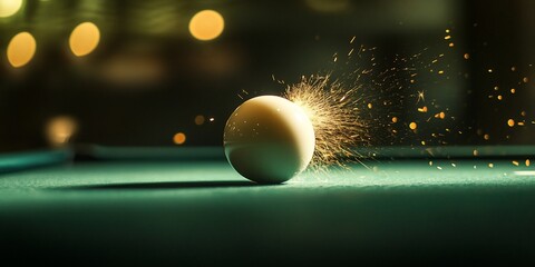 Poster - Close-up of a billiard ball exploding with sparks on a pool table.