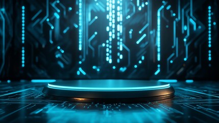 Aufkleber - Futuristic blue circuit board background with a metallic platform.
