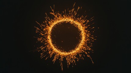 Poster - Bright sparks forming a fiery circle on a dark background, creating a dramatic and vibrant visual effect, perfect for representing concepts related to energy, power, and celebration