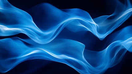 Aufkleber - Abstract blue wavy smoke pattern on black background.