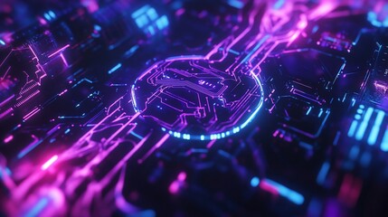 Poster - Abstract glowing circuit board with neon lights.