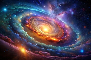Wall Mural - Holographic Galaxy: Radiant Nebulae and Glittering Stars - Cosmic Documentary Photography