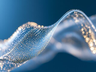 Aufkleber - Abstract gold particles flowing wave, digital rendering, blue background.