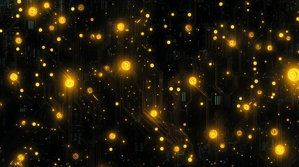 Poster - Abstract digital gold coins on circuit board.