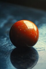 Aufkleber - Polished orange sphere on dark reflective surface.