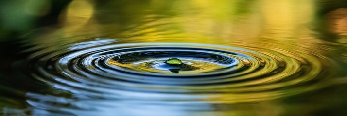 Poster - Close-up of concentric ripples on water surface after a drop impact, reflecting blurred nature background.