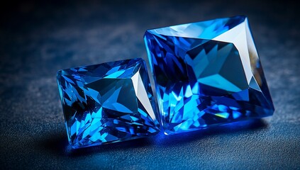 Aufkleber - Two vibrant blue square gemstones, one larger than the other, displayed on a dark surface.