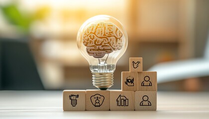 Leinwandbilder - AI adoption and innovation concept with digital brain in lightbulb