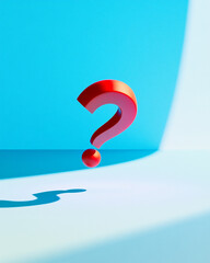 Poster - Red large question mark casting shadow on a vibrant blue background with minimalistic composition