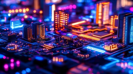 Poster - Futuristic city illuminated on circuit board.