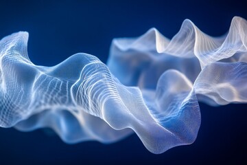 Aufkleber - Abstract blue and white wavy mesh flowing in dark blue background.