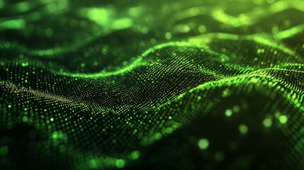 Poster - Abstract green wave of particles, digital background.