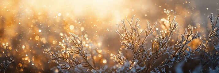 Poster - Frosty branches glowing in golden sunlight.