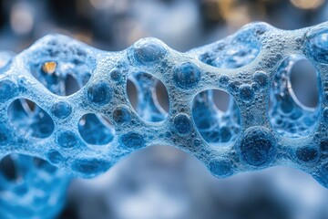 Poster - Unique structure of translucent blue bubbles captured in intricate detail under soft lighting