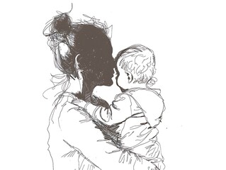 Wall Mural - person outline holding child