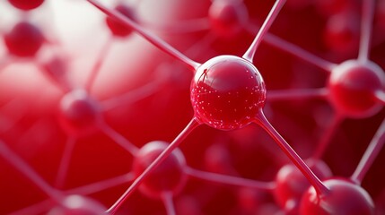 Fototapete - Abstract 3D rendering of a red molecular structure.