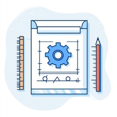 Poster - Technical Drawing Showing Gear Mechanism Blueprint