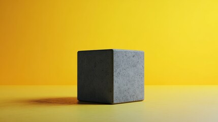 Poster - Grey Cube on Yellow Background: Minimalist Product Display