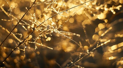 Aufkleber - Frost-covered branches bathed in warm, golden sunlight.
