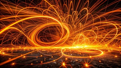 Wall Mural - long exposure photography: abstract orange spark patterns, fiery trails, glowing light streaks