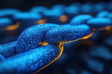 Poster - Blue glowing chains representing digital connectivity and blockchain technology in an abstract setting